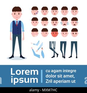 Caractère garçon ensemble de constructeur divers visages masculins de l'émotion, les mains, les jambes de parties du corps modèle pour les travaux de conception et d'animation télévision design personne pleine longueur Illustration de Vecteur