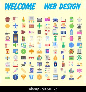 100 icônes universelles pour la conception web sur différents sujets. Vector illustration Illustration de Vecteur