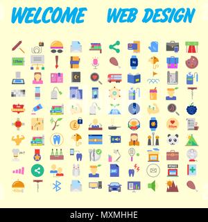100 icônes universelles pour la conception web sur différents sujets. Vector illustration Illustration de Vecteur