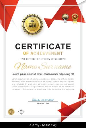 Certificat blanc officiel avec triangle rouge les éléments de conception, emblèmes d'or, couronne. Création d'entreprise. Éléments Triangle Illustration de Vecteur