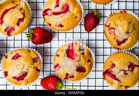 Muffins fruits fraise fait maison dans les titulaires de papier Banque D'Images