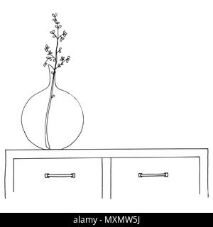 Croquis de l'intérieur. Table, table de chevet, étagère avec divers éléments de l'intérieur. Peut être utilisé comme une maquette. Illustration de Vecteur