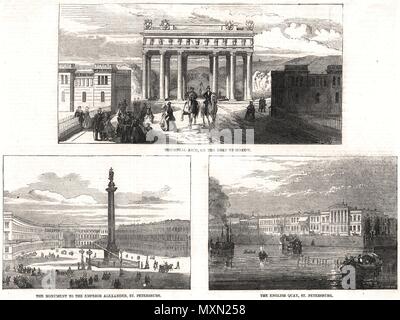 De Triomphe de la Russie Moscou colonne Alexandre English Quay St Petersburg 1856. L'Illustrated London News Banque D'Images