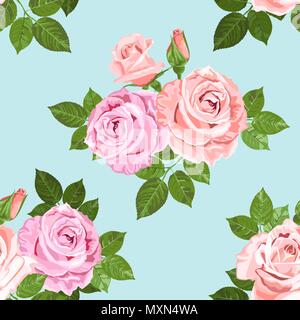 Roses rose et beige vecteur sur l'uniforme bleu motif. Floral background pour carte de vœux ou d'invitations Illustration de Vecteur