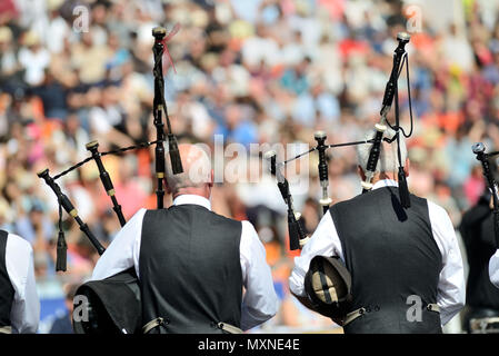 Lorient (Bretagne, nord-ouest de la France), le 2017/08/06. 'Championnat des bagadous , Bagad Breton (bande) à l'occasion du concours de la 47e Inter-Cel Banque D'Images