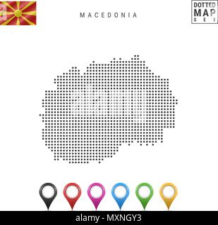 La carte à points vectoriels de Macédoine. Silhouette simple de Macédoine. Drapeau national de Macédoine. Les marqueurs de carte multicolore Illustration de Vecteur