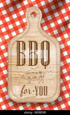 Avec l'affiche de la coupe de la viande barbecue bois loft lettrage conseil pour vous sur une nappe à carreaux rouges. Illustration de Vecteur