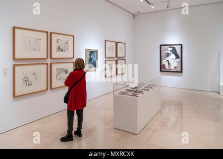 Visiteur dans une galerie au Musée Picasso, Malaga, Costa del Sol, Andalousie, Espagne Banque D'Images