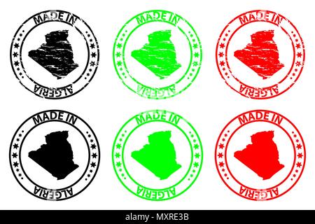 Made in Algeria - timbres en caoutchouc - vecteur, l'Algérie carte - noir, vert et rouge Illustration de Vecteur