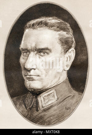 Mustafa Kemal Atatürk, 1881 - 1938. Officier de l'armée turque, révolutionnaire, fondateur de la République de Turquie, et son premier président. Illustration par Gordon Ross, artiste et illustrateur américain (1873-1946), de la vie des hommes. Banque D'Images