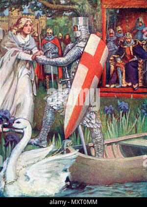 Elle est allée à sa rencontre avec main tendue. Frontispice de chevaliers du Graal : Lohengrin, Galahad publié en 1909. Banque D'Images