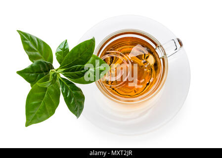 Gouttes d'eau à partir de l'automne les feuilles de thé à l'intérieur de la tasse Banque D'Images