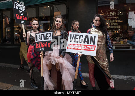 Brewer Street, Soho, Londres. Le 16 septembre 2016. Que Londres célèbre 40 ans de punk, des militants de PETA étincelle son propre "Mode Vegan Revolution' outsi Banque D'Images