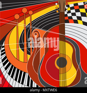 Image colorée de la guitare et du piano. Vector illustration. Banque D'Images