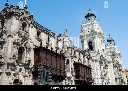 Palais de l'Archevêché et la cathédrale de Lima, Pérou. Banque D'Images