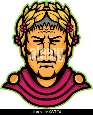 L'icône de mascotte illustration de tête de Caius Julius Caesar, un homme politique romain, militaire général et empereur de l'empire romain vue de l'avant sur l'iso Illustration de Vecteur