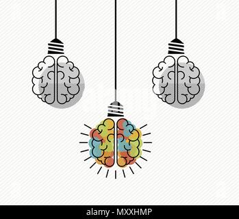 La pensée créative concept illustration du cerveau humain en tant qu'ampoule électrique pour solutions d'affaires, le remue-méninges. Vecteur EPS10. Illustration de Vecteur