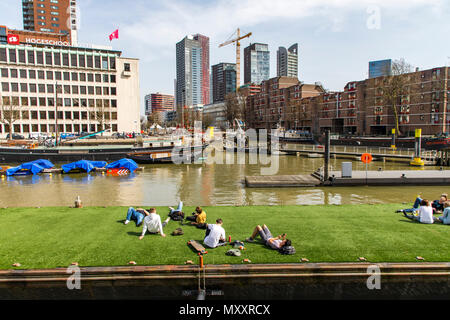 Le centre-ville de Rotterdam, Leuvehaven, port historique, les navires historiques, quais, Maritime Museum, Pays-Bas, gras, bateau flottant Banque D'Images