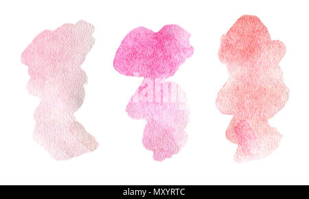 Résumé rouge rose vert violet origines taches de peinture aquarelle set stract blots Banque D'Images