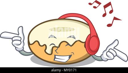 Musique écoute donut au sucre mascot cartoon Illustration de Vecteur