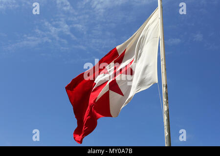 Drapeaux maltais survolant le War Memorial, Floriana, Valletta, Malte ville Banque D'Images