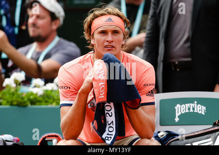 Paris, France. 5 juin, 2018. Alexander Zverev d'Allemagne pendant son match de finale pendant 10 jours à l'Open de France 2018 à Roland Garros. Crédit : Frank Molter/Alamy live news Banque D'Images
