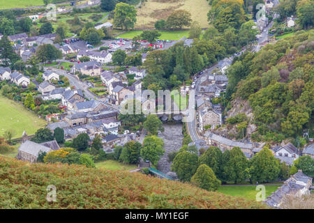 Beddgelert, Village de vu de dessus, Snowdonia, le Nord du Pays de Galles, Royaume-Uni Banque D'Images