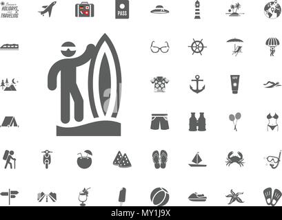 L'icône du surf. Vacances d'été et les voyages vector icons set Illustration de Vecteur