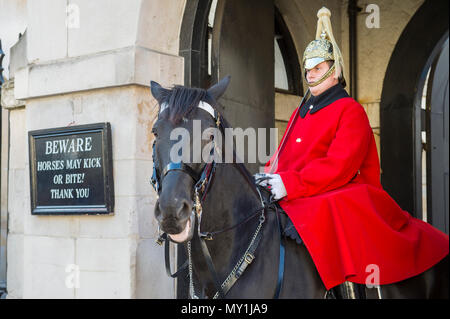 Londres - le 31 octobre 2016 Queen's Life : Canada Garde côtière canadienne de la Household Cavalry est assis sur son cheval dans une arche face à Whitehall. Banque D'Images