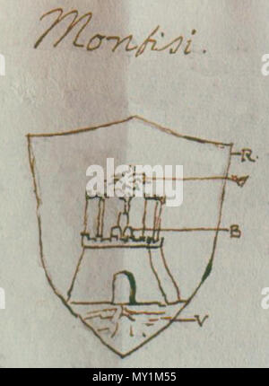 . Italiano : Lo stemma di Montisi preso da un documento del 1700 . Pufui Pifpef J 502 Pc Stemma di Montisi da un'antico documento Banque D'Images