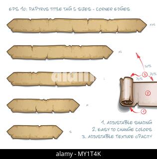 Vector Illustration d'un défilement avec Tag Tittle Papyrus Corner les bords. Ensemble de cinq Petites Moyennes Grandes tailles et deux très grandes. Tous les éléments parfaitement sur Illustration de Vecteur