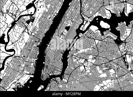 Plan de Manhattan, avec des parties du Bronx, Queens, Brooklyn et de Jersey City. De manière détaillée, en version sans les ponts et les noms. Illustration de Vecteur