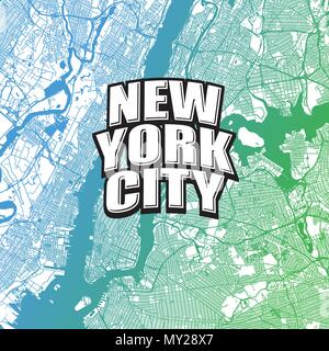 Deux tons Plan de New York City avec logo. De manière détaillée, la carte sans les ponts et les noms. Logo NYC regroupés séparément. Illustration de Vecteur