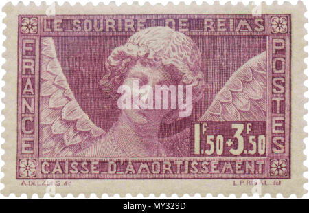 . English : timbre de 1930 "L'ange au sourire" de la cathédrale de Reims . 9 janvier 2014, 18:22:35. Louis Pierre Rigal en 1930 562 WIKITIMBRES.FR POSTE-1930-2 Banque D'Images