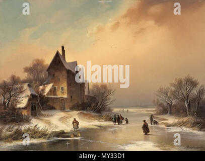 . Anglais : Dietrich Langko (1819 - 1896). Paysage d'hiver avec rivière gelée. 19e siècle. Dietrich Langko 566 Paysage d'hiver avec rivière gelée Banque D'Images