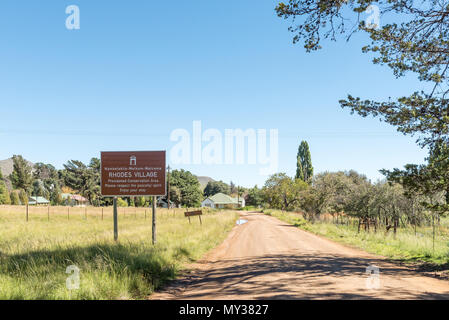 RHODES, AFRIQUE DU SUD - 27 mars 2018 : Nom de sélection à l'entrée de Rhodes de l'Naudes passent dans la province orientale du Cap Banque D'Images