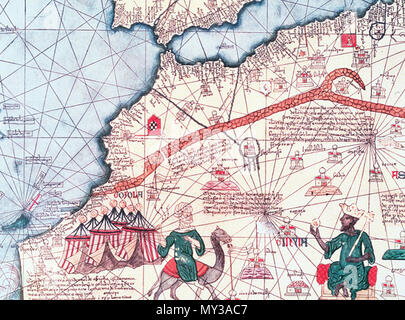 . Anglais : Carte de l'Afrique de l'Ouest dans l'Atlas Catalan (1375). 1375,. Flad 560 Afrique de l'Atlas Catalan Banque D'Images