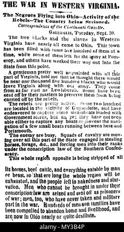 . Anglais : l'article de journal de New York Times, 6 octobre 1861, les esclaves qui fuyaient l'ouest (West) Virginia . 6 octobre 1862. WVslaveNYTimes 569 Anonyme Banque D'Images