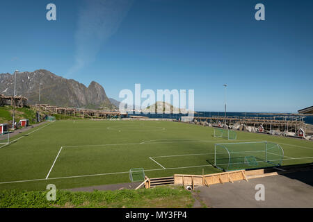 Reine football club, îles Lofoten, Norvège. Banque D'Images