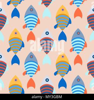 Modèle sans couture avec banc de poissons fond lumineux. Illustration de Vecteur