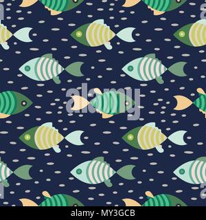 Poisson transparente motif marine bleu foncé et vert répéter l'arrière-plan. Illustration de Vecteur