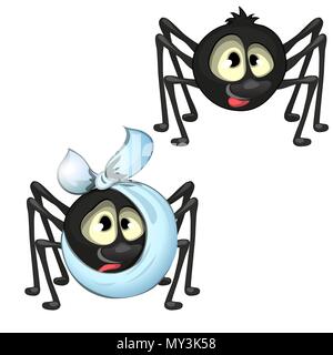 Spider sains et malades isolé sur fond blanc. Cartoon Vector illustration close-up. Illustration de Vecteur