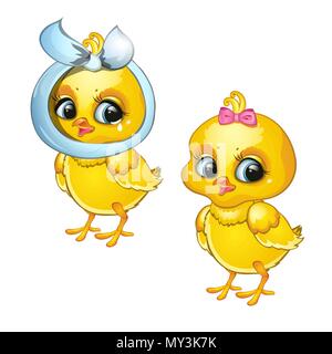 Poulet sain ou malade isolé sur fond blanc. Cartoon Vector illustration close-up. Illustration de Vecteur