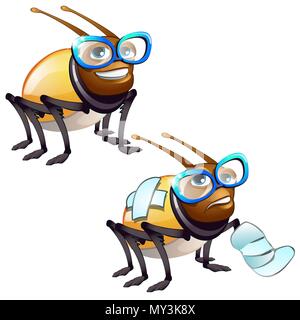 Beetle sains et malades isolé sur fond blanc. Cartoon Vector illustration close-up. Illustration de Vecteur