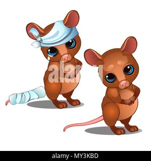 Souris sains et malades isolé sur fond blanc. Cartoon Vector illustration close-up. Illustration de Vecteur