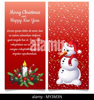 Le modèle de carte de Noël verticale double avec Bonhomme et un exemple de texte. Vector illustration. Illustration de Vecteur