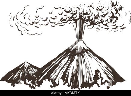 Éruption. Croquis des montagnes Illustration de Vecteur