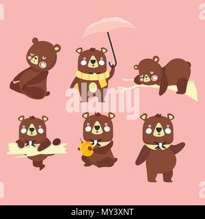 Des illustrations avec l'ours. Différentes poses. Illustration de Vecteur