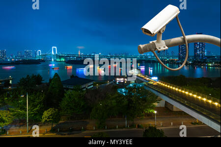 Système de caméras de surveillance ou oeprating sur le pont et le port. Banque D'Images