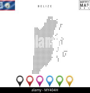 Notation vectorielle Carte de Belize. Silhouette simple du Belize. Le drapeau national du Belize. Ensemble de marqueurs carte multicolore Illustration de Vecteur